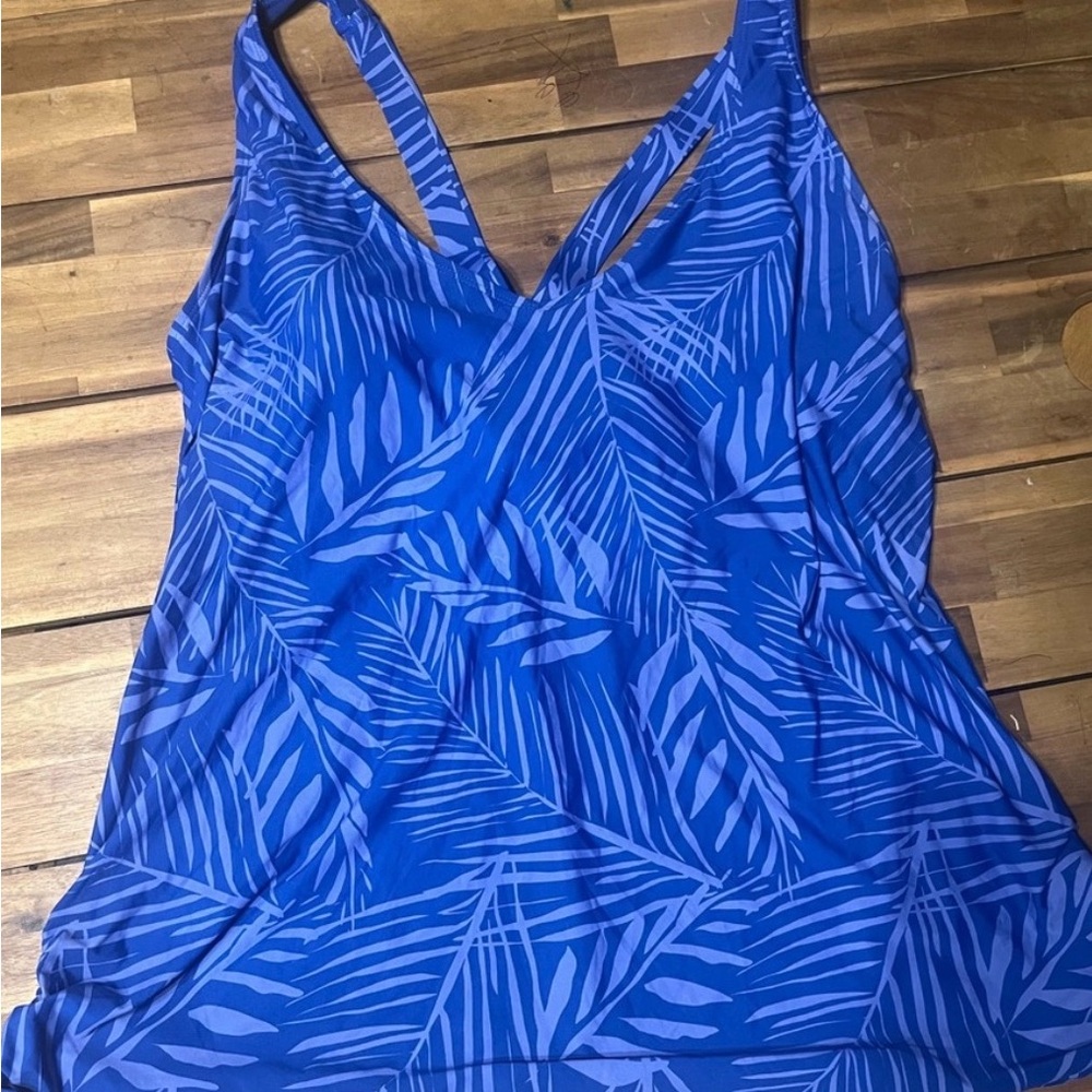 Blue Palm-Print Women’s Tankini Swim Top